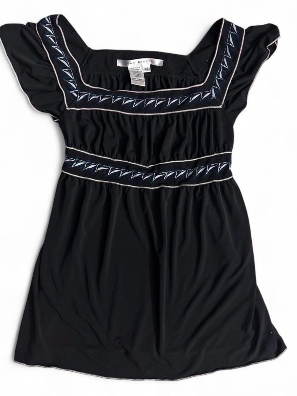 Max Studio Black Tunic with Navy and White Print